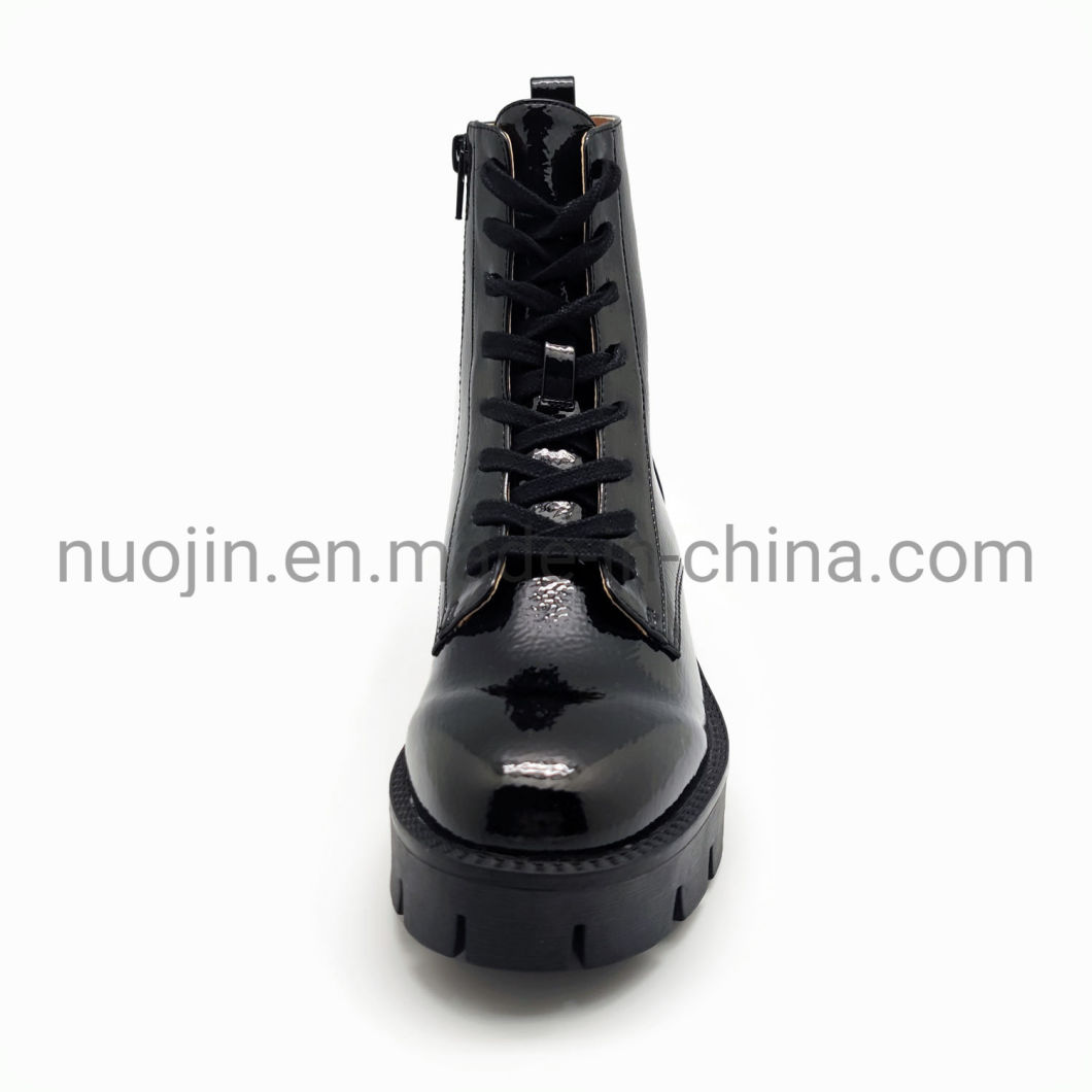 Chaussures en cuir synth&eacute;tique polyur&eacute;thane &agrave; lacets pour femme, bottes plates en cuir synth&eacute;tique, tendance &agrave; la mode, hiver 2022