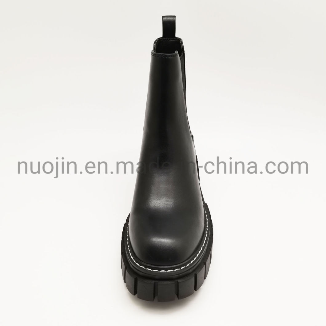 Bout rond semelle &agrave; crampons panneau &eacute;lastique sans lacet bloc talon &eacute;pais femmes chaussures de mode bottines Chelsea &agrave; la mode Lady′ S chaussures