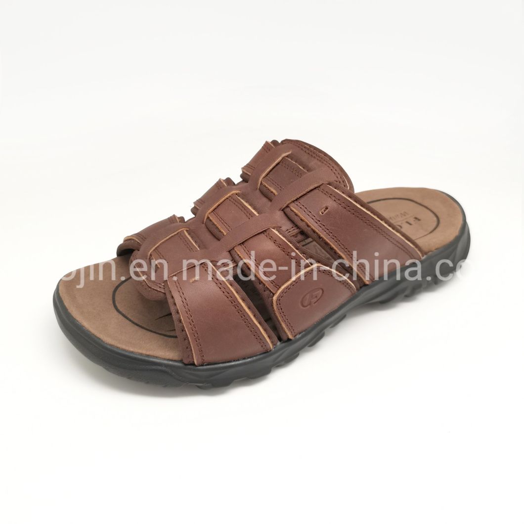 Chaussures en cuir de haute qualit&eacute; tongs personnalis&eacute;es mode populaire hommes chaussures nouveau Design en cuir hommes sandales pantoufles