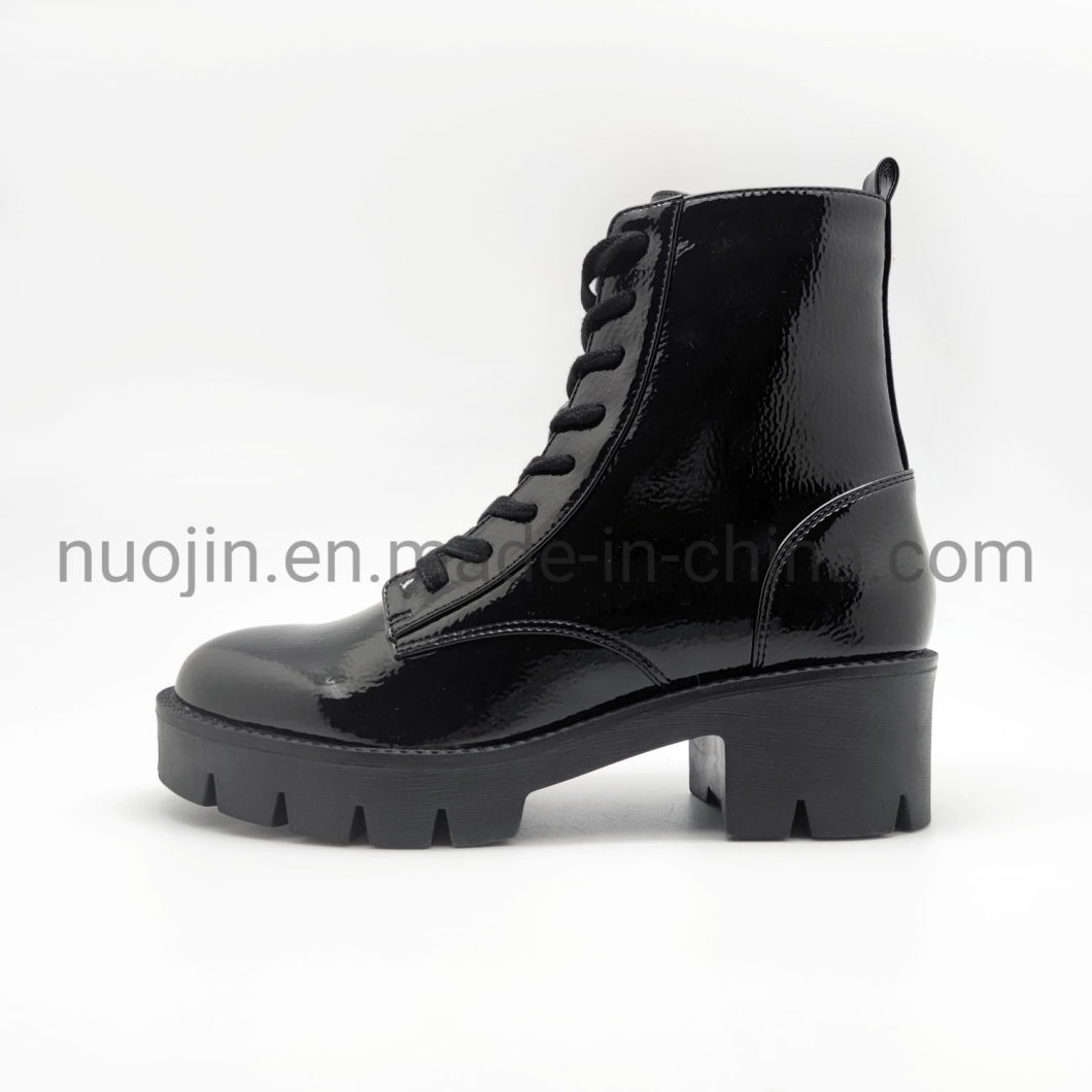 Chaussures en cuir synth&eacute;tique polyur&eacute;thane &agrave; lacets pour femme, bottes plates en cuir synth&eacute;tique, tendance &agrave; la mode, hiver 2022