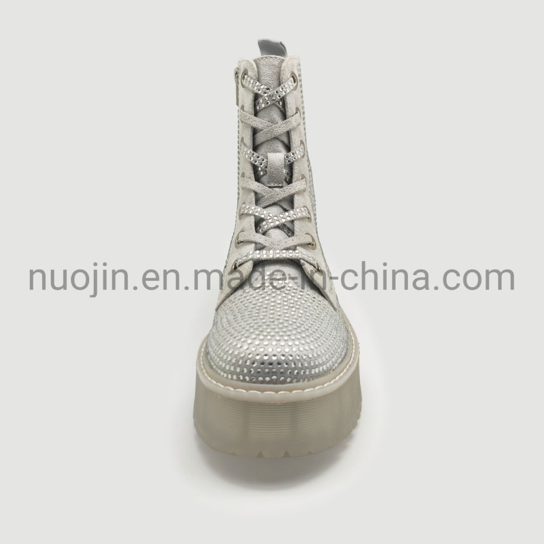 Chaussures de mode personnalis&eacute;es bottes &agrave; plate-forme noire &agrave; lacets bottes &agrave; strass Hotfix femmes bottes d'automne &agrave; fermeture &eacute;clair 2020